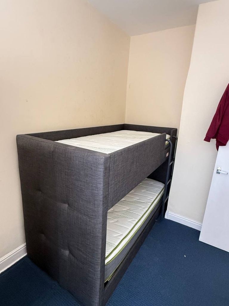 Grey Upholstered Bunk Bed with 2 Novilla Mattresses