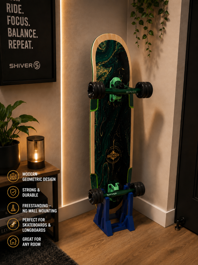 Modern Skateboard Display Stand – Strong Freestanding Holder for Skateboards & Longboards