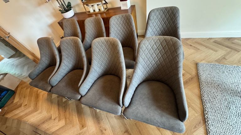 Set of 6 Grey Fabric Dining Chairs – Good Condition