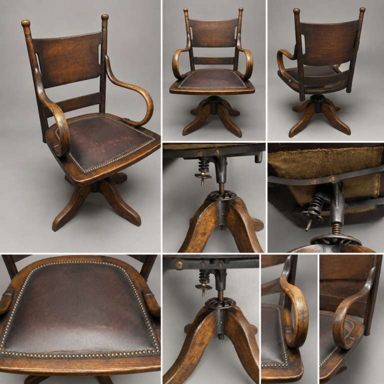 Antique American Oak Swivel Office / Captain’s Chair – Adjustable Height – Early 20th Century