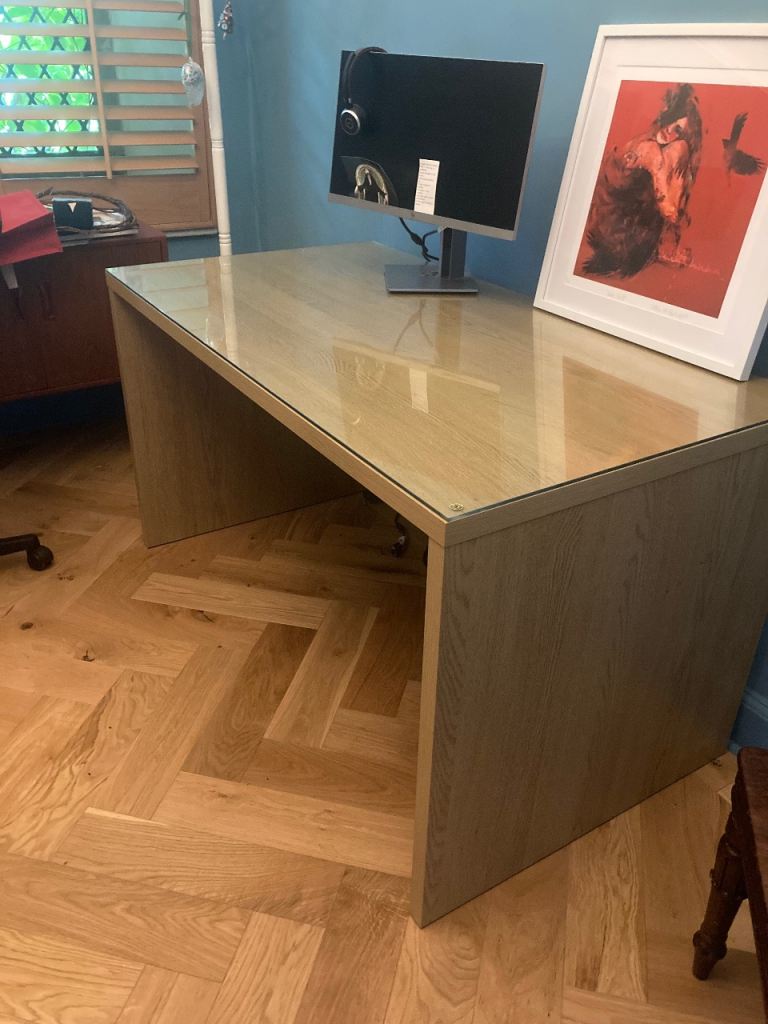 Wooden Desk with Glass Top – Good Condition