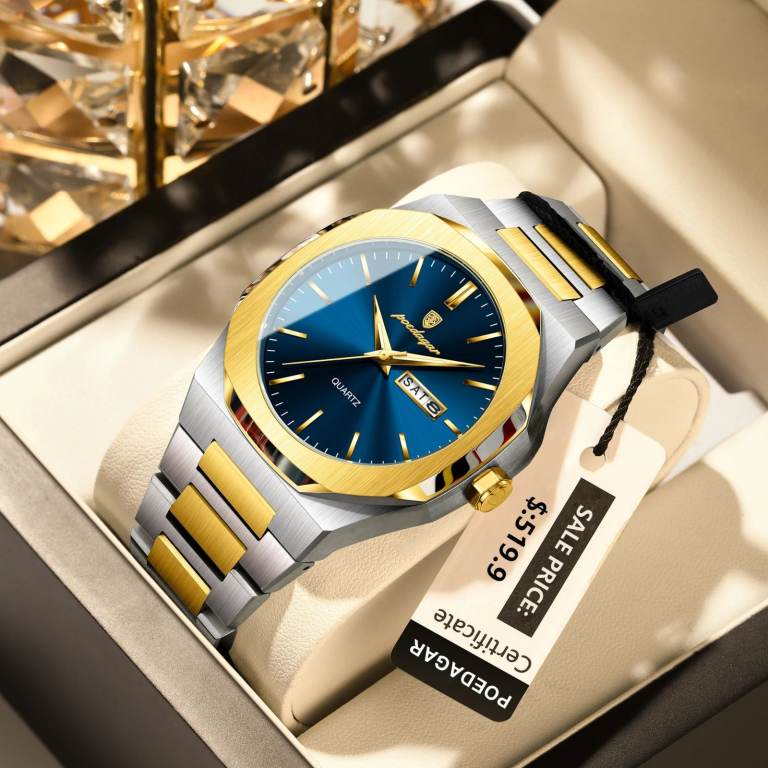 Luxury Men's Stainless Steel Quartz Watch - Waterproof Luminous Sport Wristwatch with Date & Week