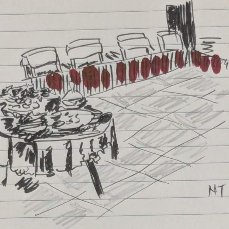 Original Pen Drawing On Paper 'Getting The Buffet Ready'  