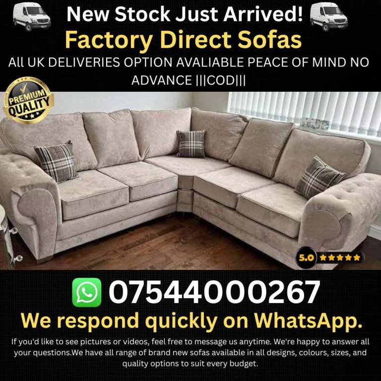 Brand New Factory Direct Fabric Sofas - Many Styles Available