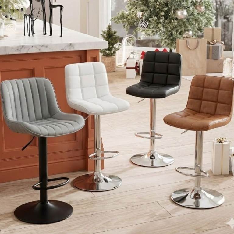 Modern Bar Stools Set of 2 Bar Chairs with Adjustable Height Swivel Seat