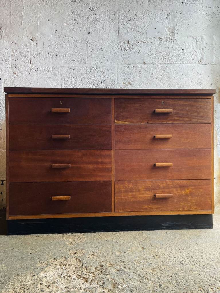 VINTAGE RETRO MID CENTURY TEAK SCIENCE LAB BANK CHEST OF DRAWERS