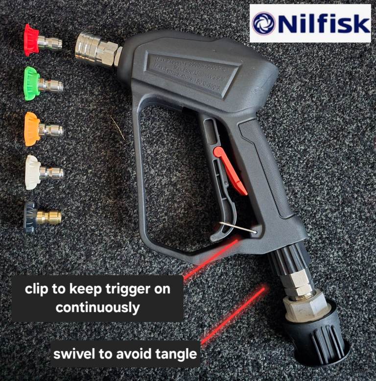 £35 5000 psi 350 bar Nilfisk short Pressure Washer Gun swivel auto Trigger 1/4″ QUICK connect new