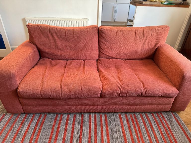 3-Seater Terracotta Fabric Sofa – 220 × 100 cm – Excellent Condition – Quick Sale Kilburn £150