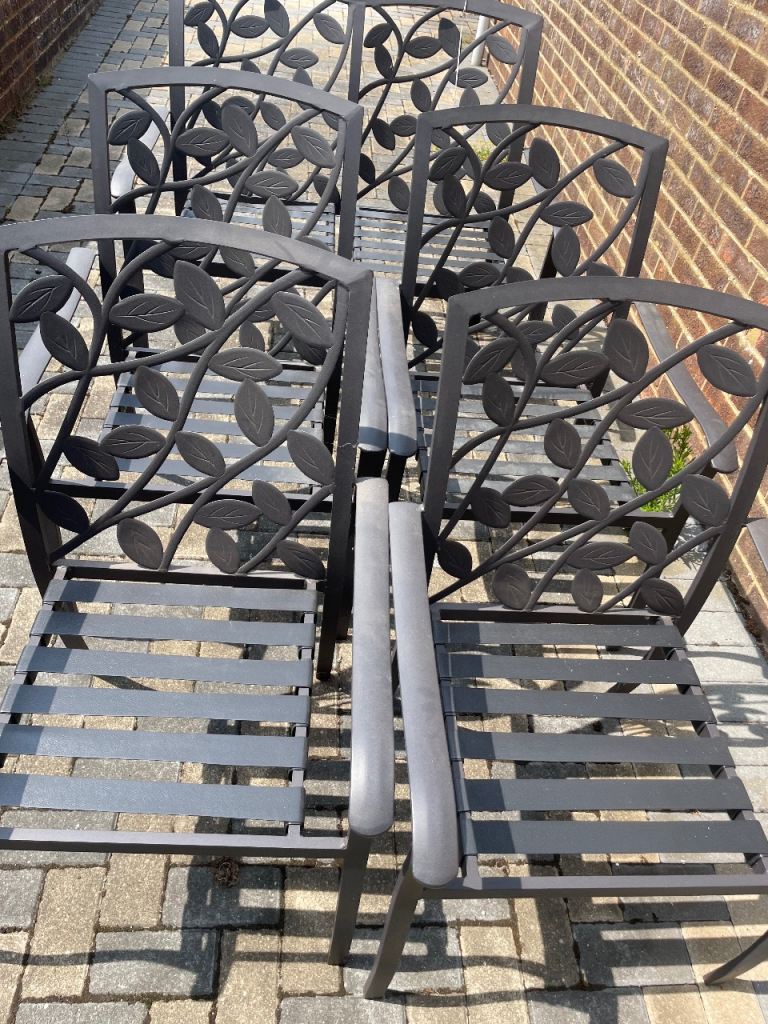 Conservatory glass table and 5 chairs and bench