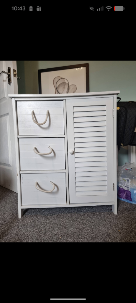 White Wooden Cabinet with Drawers and Rope Handles