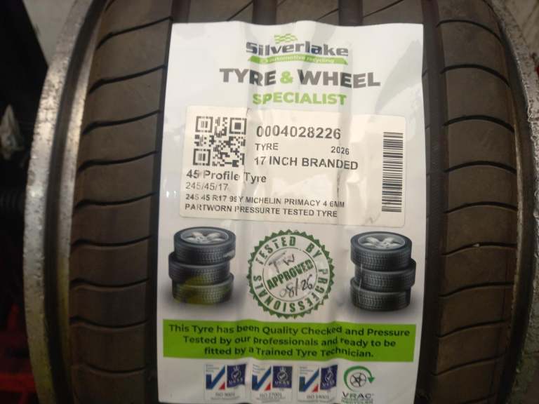 245 45 R17 99y Michelin Primacy 4 6mm Partworn Pressurte Tested Tyre