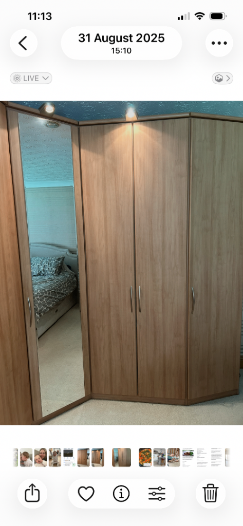 Large Wooden Wardrobes with Mirrored Door and Internal Lights