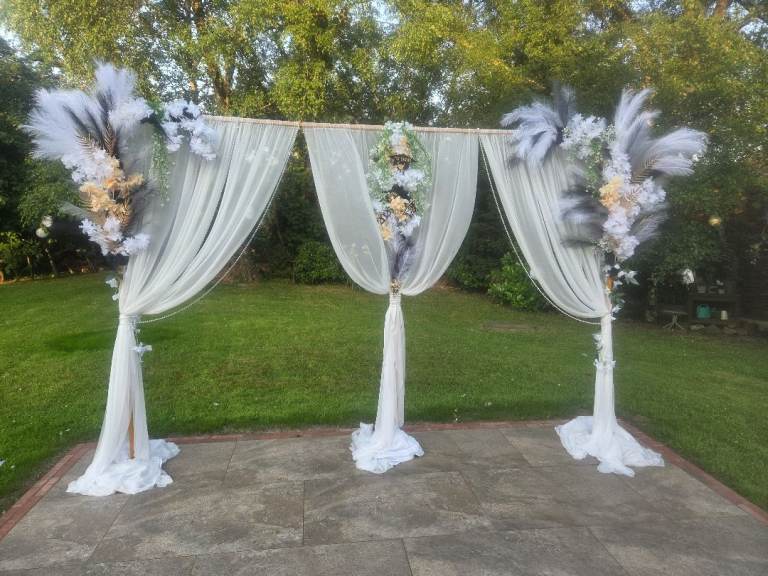 Beautiful Prom  Wedding Archway - White Fabric & Floral Decorations