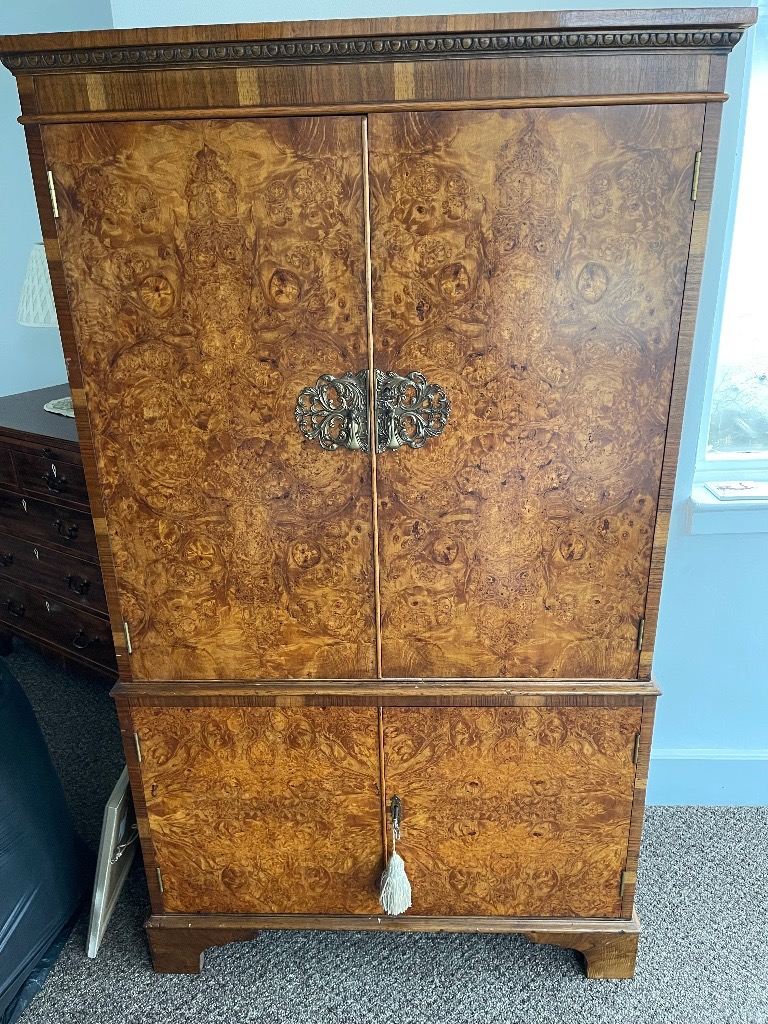 image for Burr Walnut Queen Ann drinks cabinet