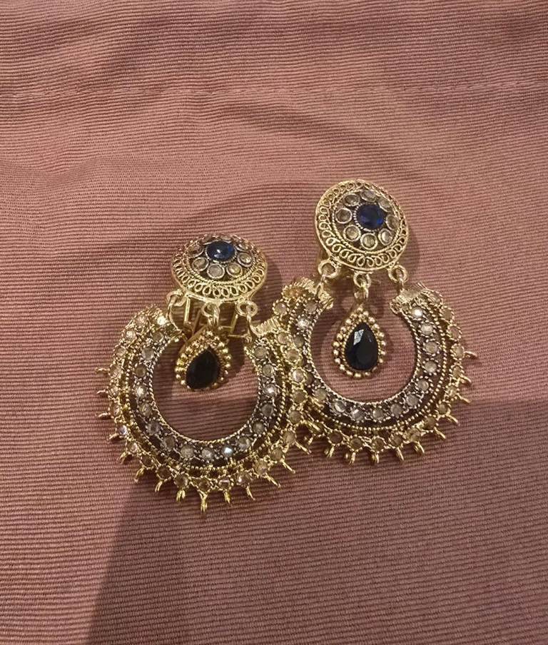 Indian Pakistani Wedding Chandbali Earrings – Gold & Blue