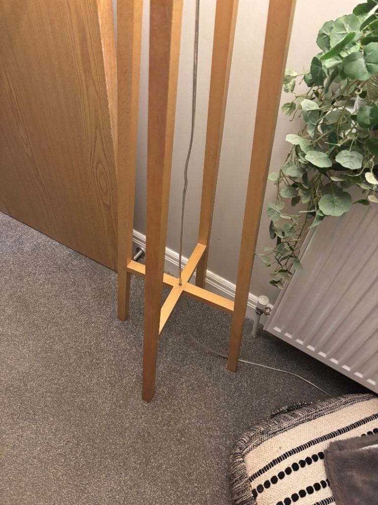 Tripod wood floor lamp with matching table lamp