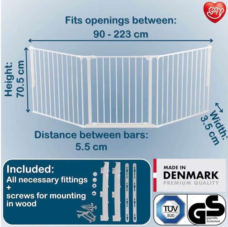 New White Baby Safety Gate - Fits 90-223 cm Openings