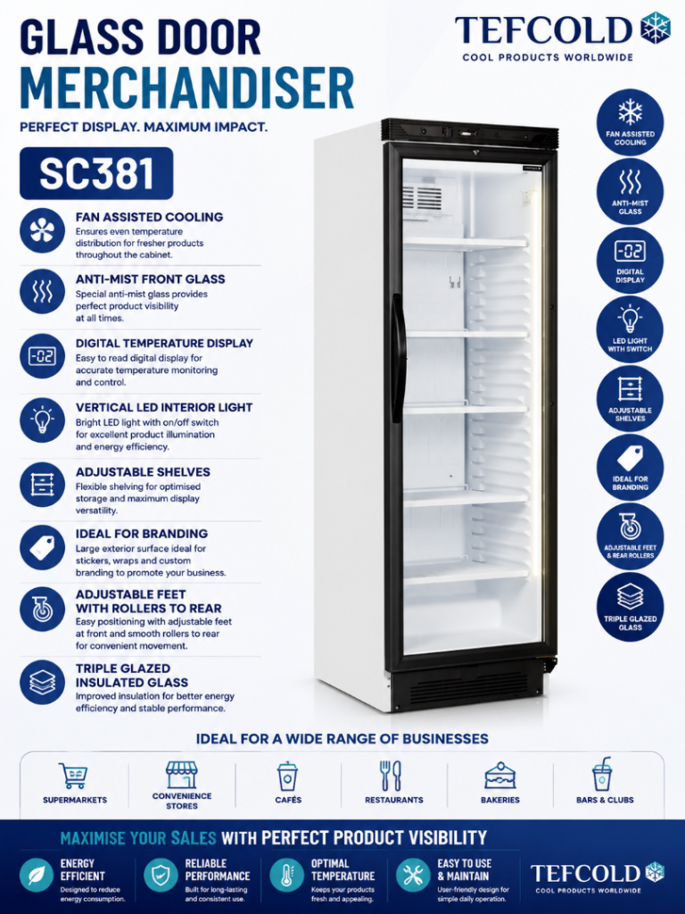 Tefcold SC381 Glass Door Merchandiser Fridge – Brand New