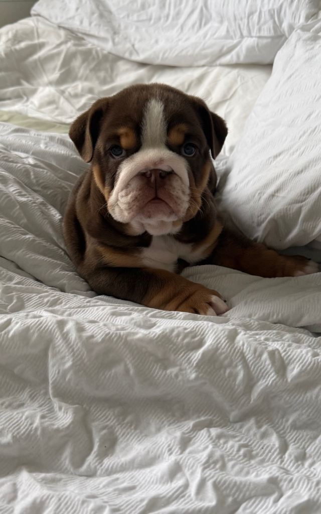 Female Chocolate Tri English bulldog 