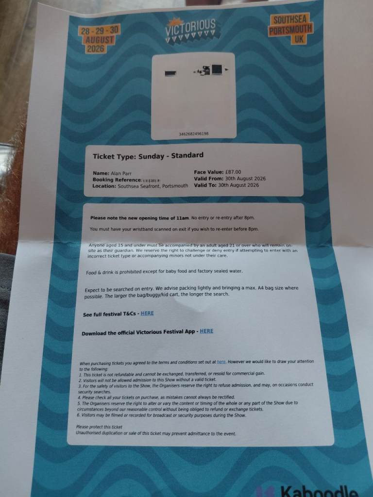 Victorious Festival 2026 Sunday Standard Ticket - Unused
