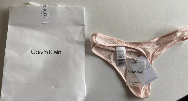 Calvin Klein Sheer Marquisette Lace Thong XS. Colour Nymph's Thigh. BNWT & Bag.