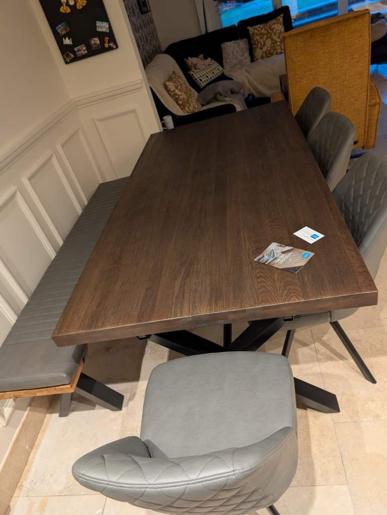 Dining Table Set with 4 Swivel Chairs and Bench (COLLECTION ONLY)