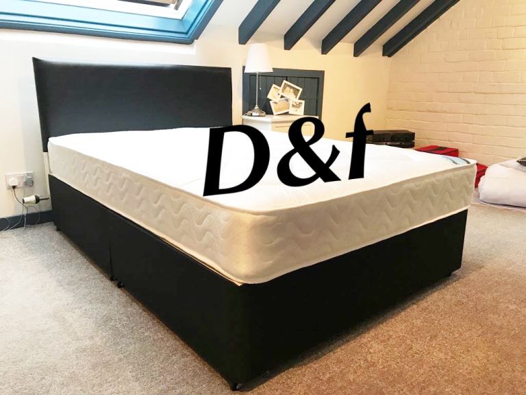 Brand new double beds  single kingsize fabric divan bed with mattress and headboards