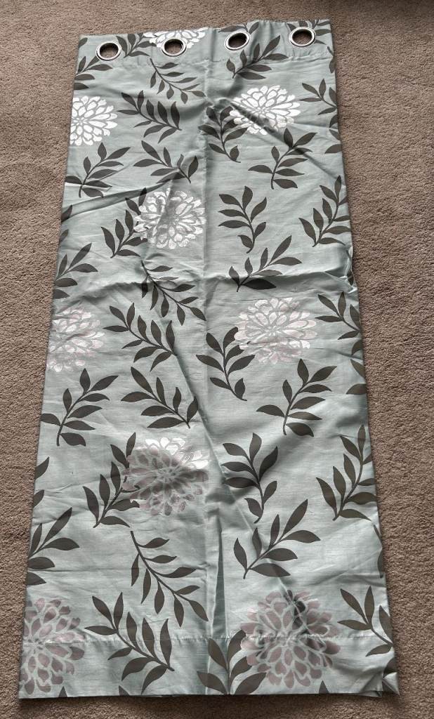 Pair of Leaf Pattern Eyelet Curtains – Light duck egg blue