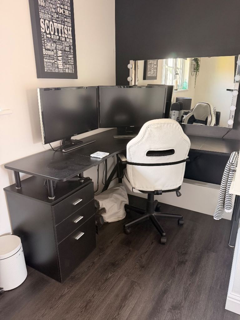 Black Corner Desk with Drawers