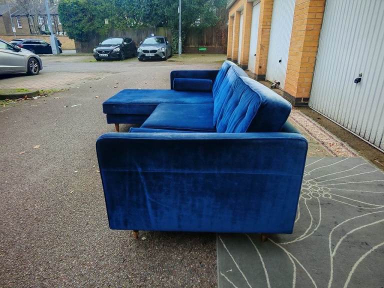 Blue velvet three seater sofa free delivery London 