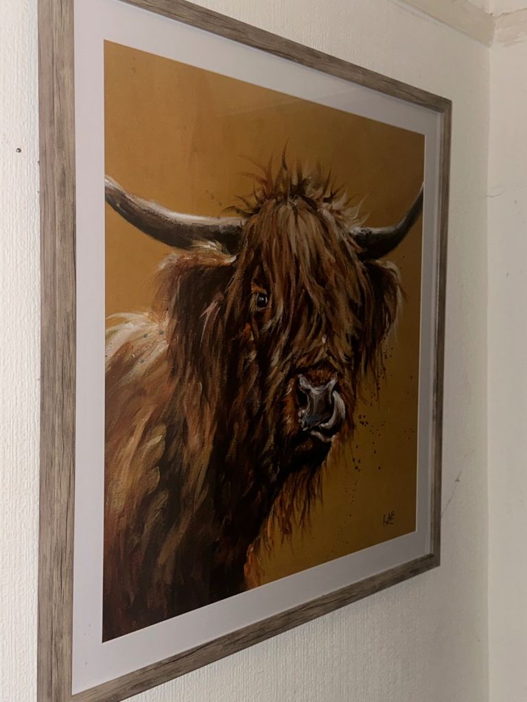 Highland Cow Print in Wooden Frame – Good Condition