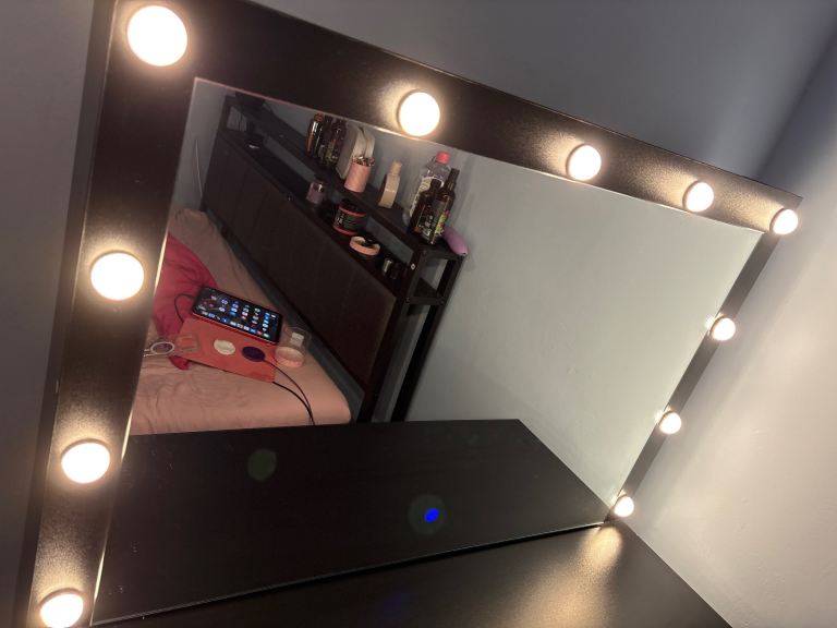 image for Vanity dressing table black led lights with charging station 
