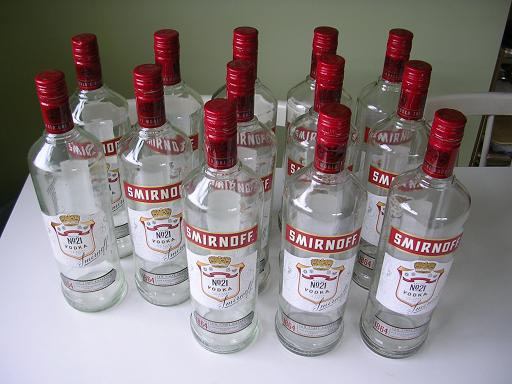13 Smirnoff No.21 Vodka 1 litre empty Bottles
