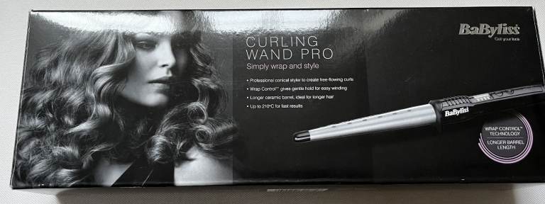 BaByliss Ceramic Curling Wand Pro Iron, Black/Silver | 2885CU Used in VGC