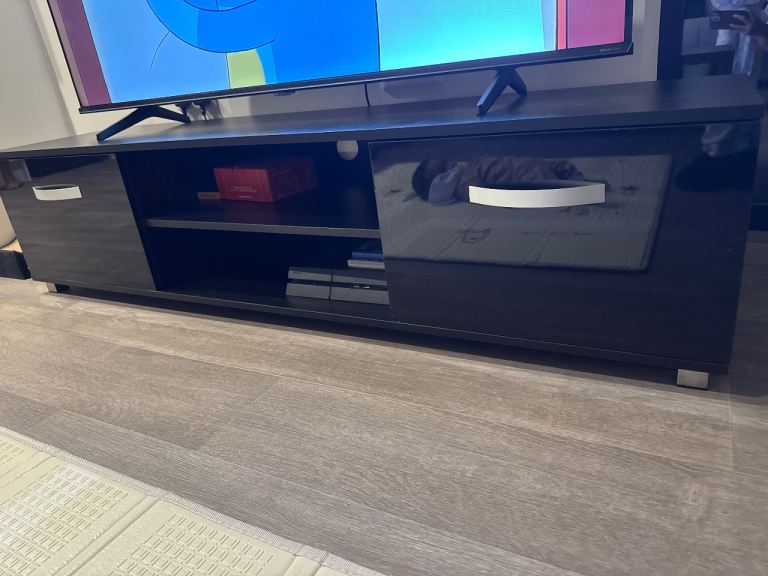Black Wood TV Unit with Storage- BRAND NEW (PACKAGED) 