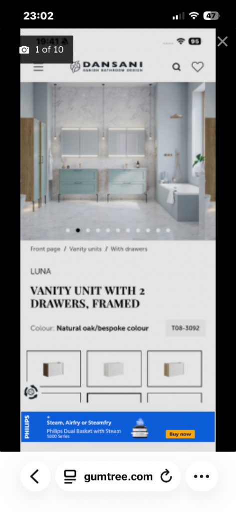 Ex Display Dansani 1000mm Floating Vanity Aqua & Oak Composite Sides £3000 to Order 