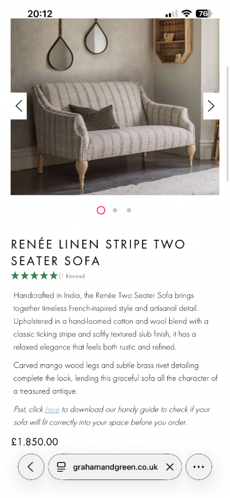 Graham and Green Renée Linen Stripe Two Seater Sofa