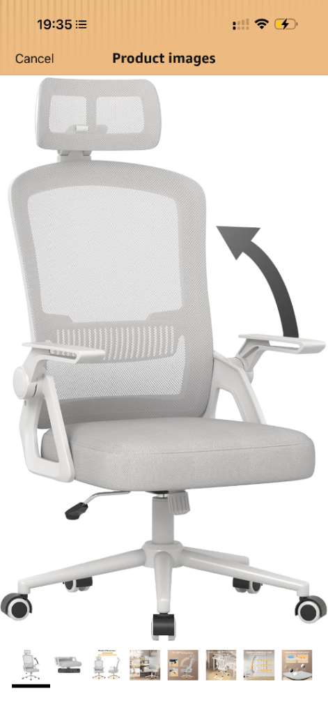 Ergonomic White Office Chair | Flip-up Arms & Lumbar Support
