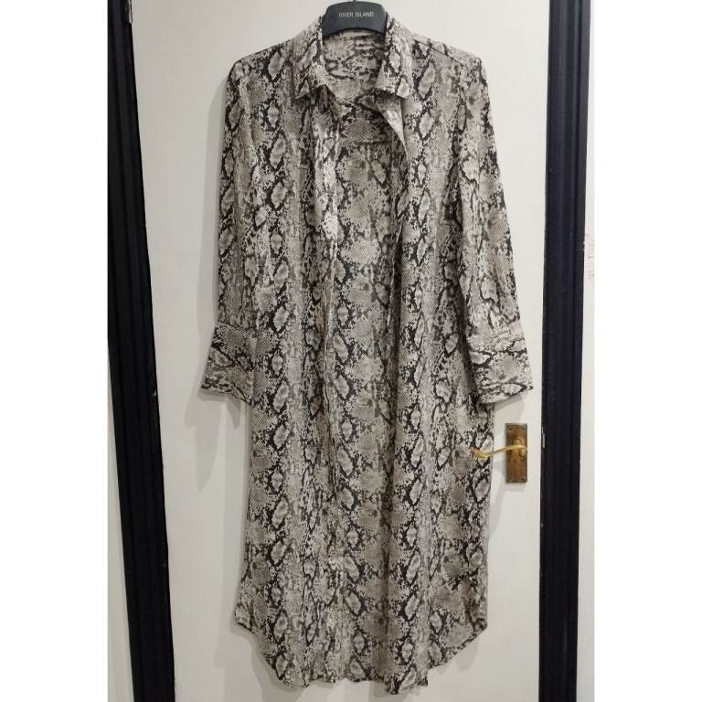 Mango Kimono Dress Snake Skin Print Long Sleeves Cuffed Midi Size XS