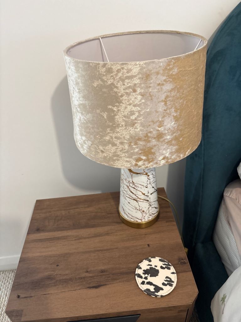 2 x Cream Velour Table Lamp with Marble-Effect Base