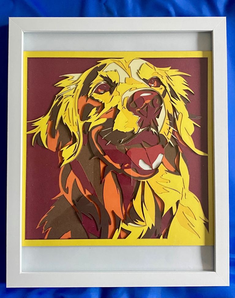 Framed 3D Layered Art – Golden Retriever Dog Portrait | 20×25 cm | Handmade