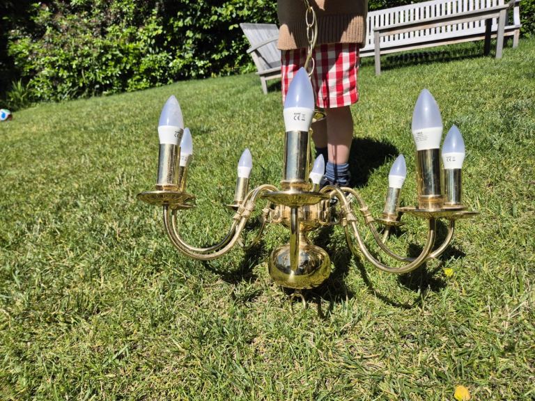 Brass Chandelier with 6 Candle-Style LED Bulbs