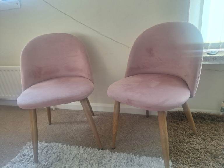 2 Pink Velvet Upholstered Dining Chairs
