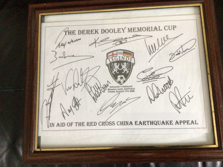Football England legends players signed team card 2008 charity game England v Germany £75 with coa