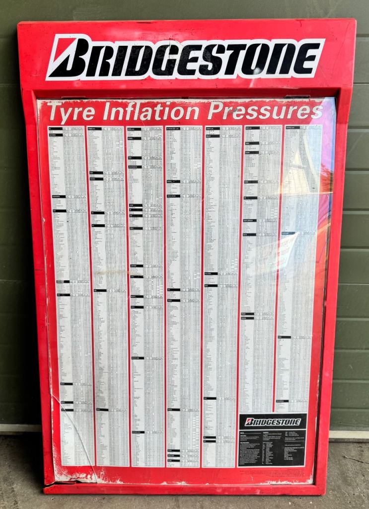 VINTAGE BRIDGESTONE TYRE PRESSURE SIGN