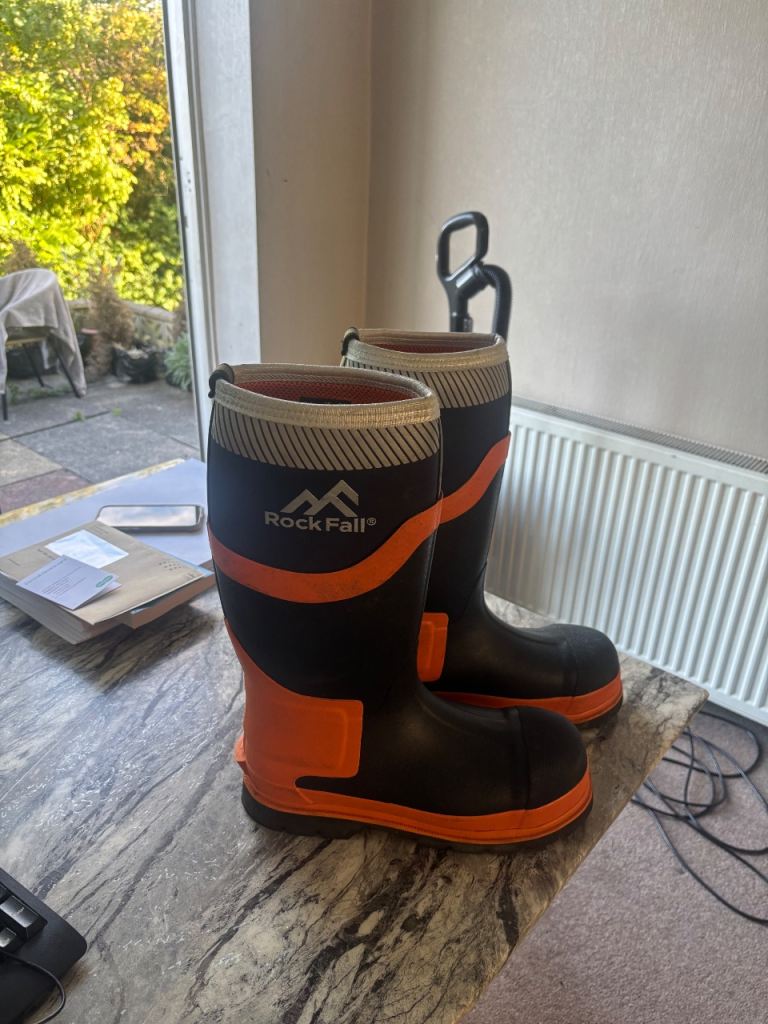 Rock Fall Work Boots - Black and Orange, Good Condition