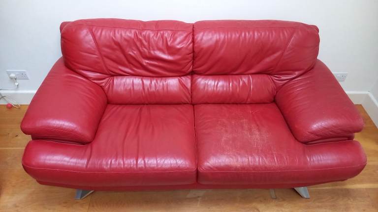 Comfy Red Leather 2-Seater Sofa – Good Condition, Priced to Sell