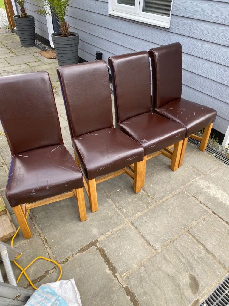 Four Brown Dining Chairs - Fair Condition