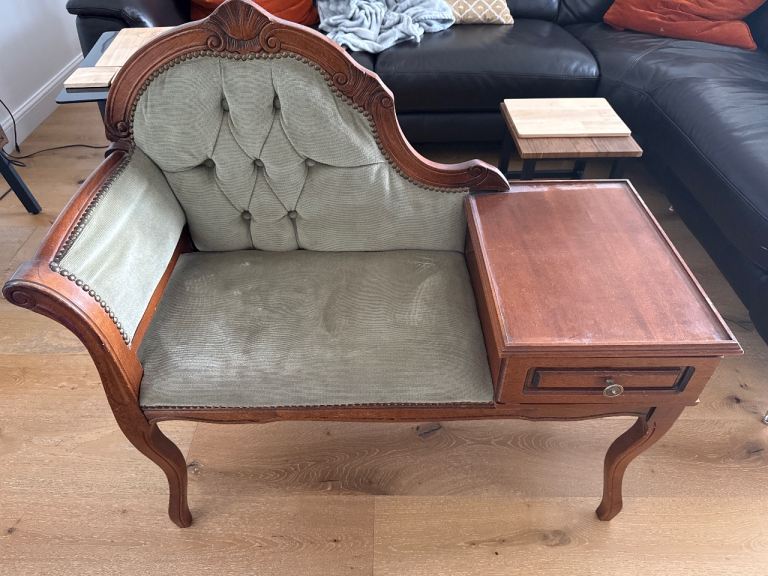 FREE TO COLLECT | Vintage Wooden Armchair with Integrated Side Table and Drawer