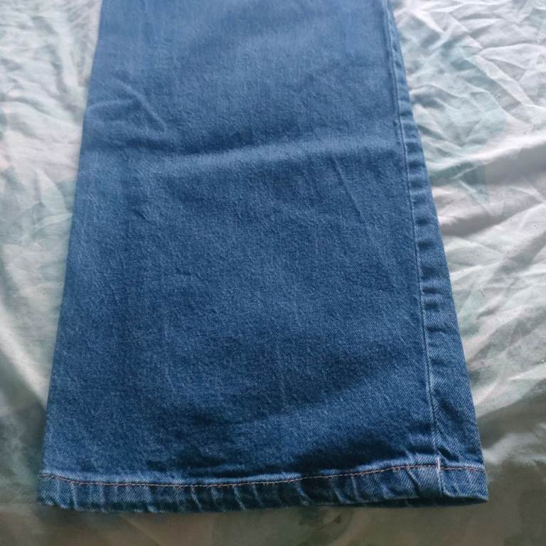 M&S Wide Leg Denim Jeans Size 14 Long Trousers 